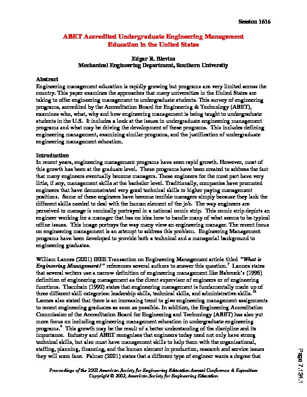 [PDF] Abet Accredited Undergraduate Engineering Management