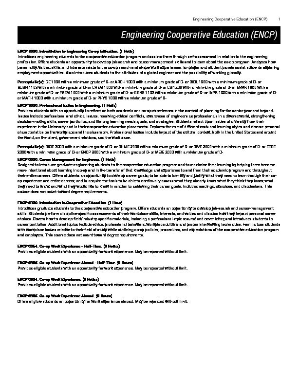 [PDF] Engineering Cooperative Education (ENCP) - Northeastern Catalog
