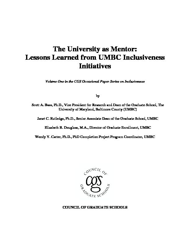 [PDF] Lessons Learned from UMBC Inclusiveness Initiatives - GradSense
