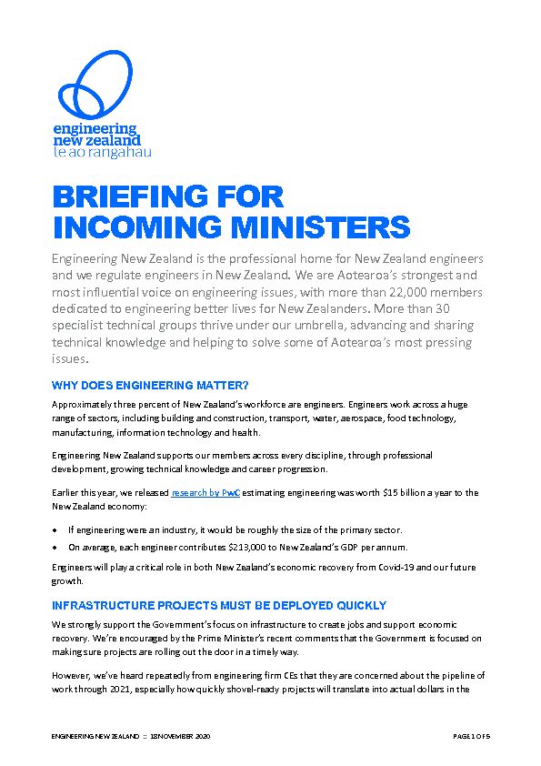BRIEFING FOR INCOMING MINISTERS - Engineering NZ