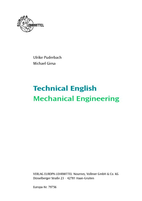 Technical English Mechanical Engineering - Europa-Lehrmittel