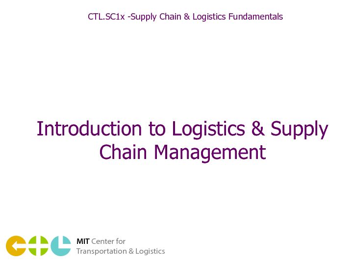 [PDF] Introduction to Logistics & Supply Chain Management - edX