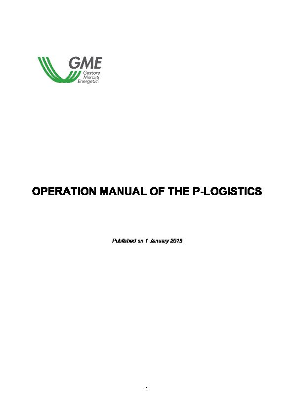 OPERATION MANUAL OF THE P-LOGISTICS