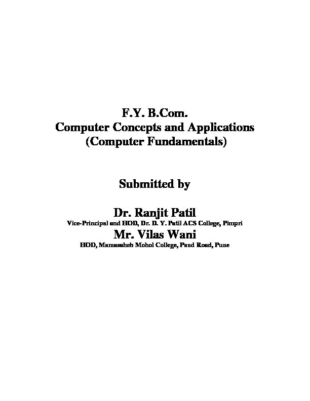 F.Y. B.Com. Computer Concepts and Applications (Computer