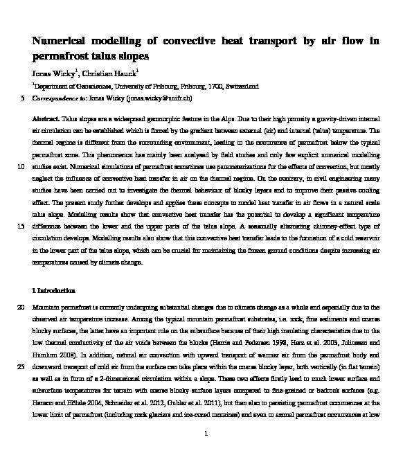 Numerical modelling of convective heat transport by air flow in