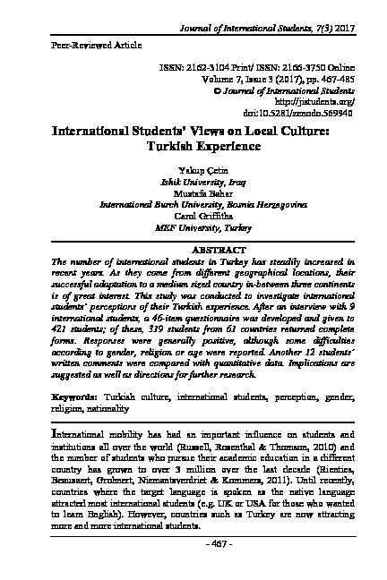 [PDF] International Students Views on Local Culture: Turkish Experience