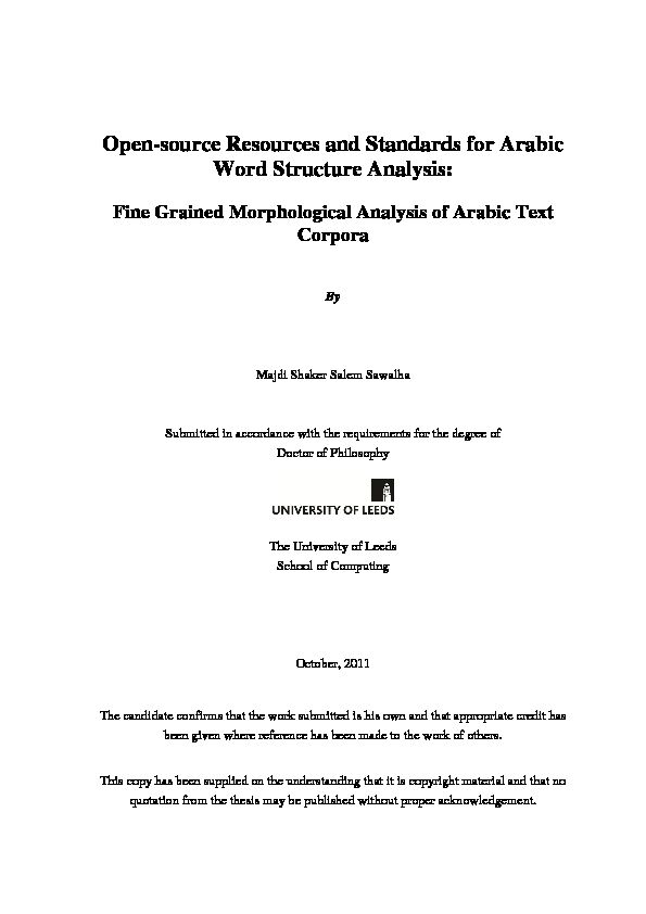 [PDF] Open-source Resources and Standards for Arabic Word  - CORE