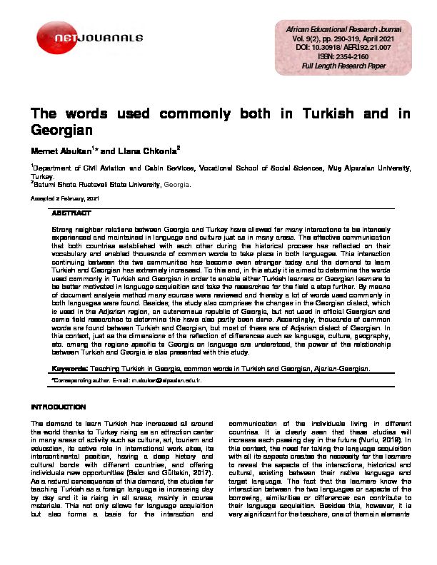 [PDF] The words used commonly both in Turkish and in Georgian - ERIC