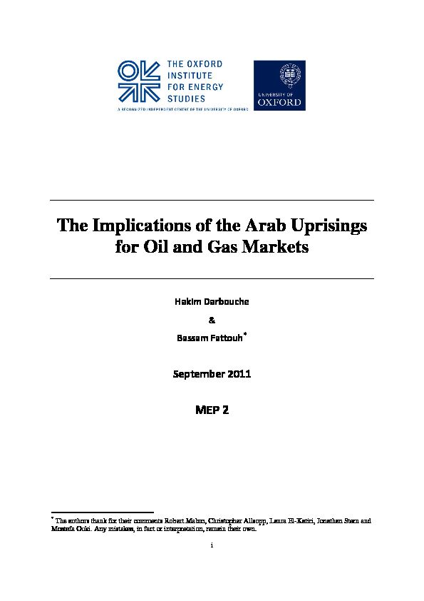 [PDF] The Implications of the Arab Uprisings for Oil and Gas Markets