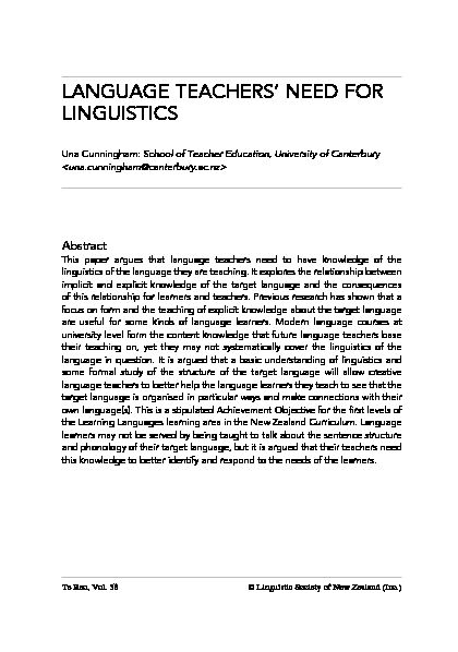 LANGUAGE TEACHERS NEED FOR LINGUISTICS
