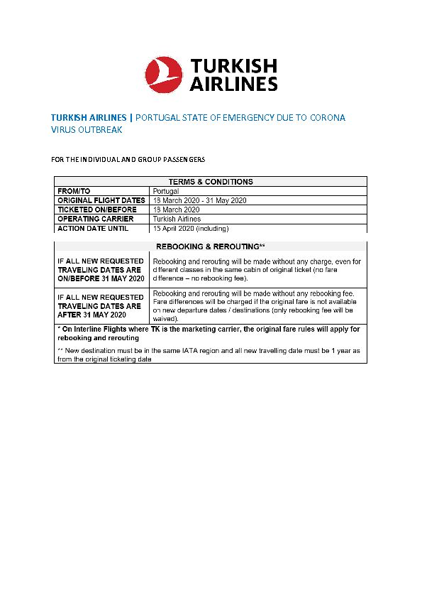 [PDF] TURKISH AIRLINES  PORTUGAL STATE OF EMERGENCY DUE