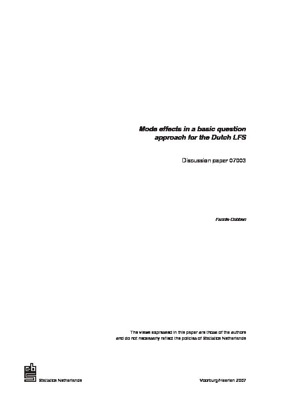 [PDF] Mode effects in a basic question approach for the Dutch LFS