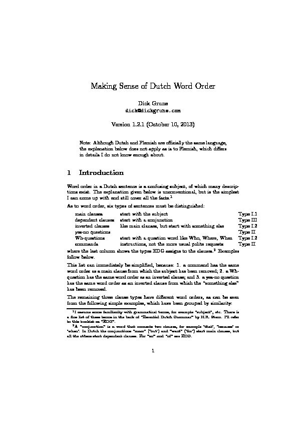 [PDF] Making Sense of Dutch Word Order - Dick Grune