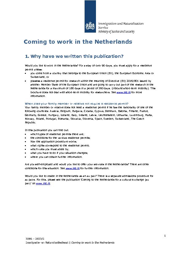 [PDF] Coming to work in the Netherlands - IND