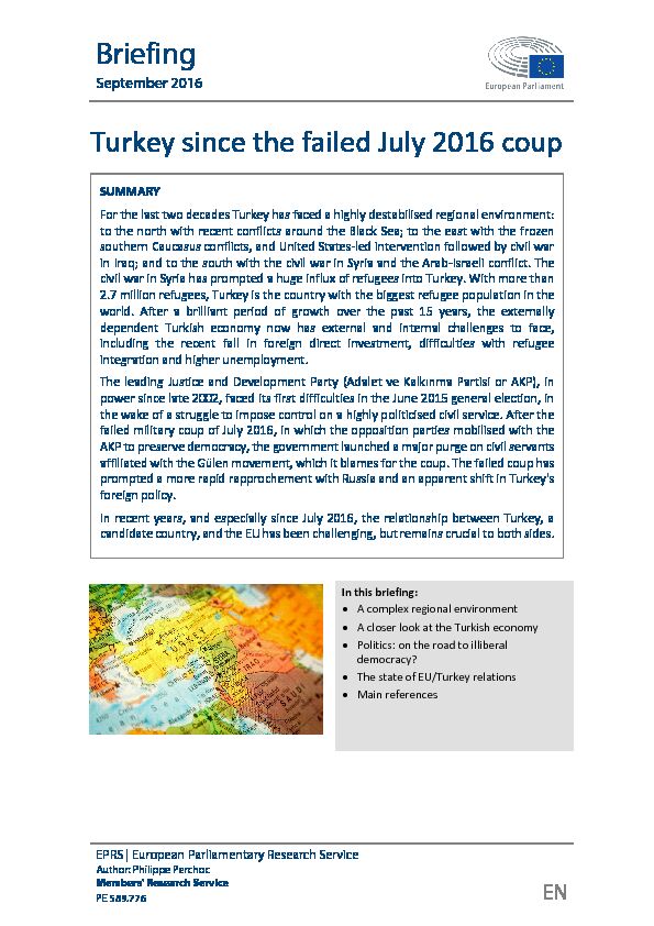 [PDF] Turkey since the failed July 2016 coup - European Parliament