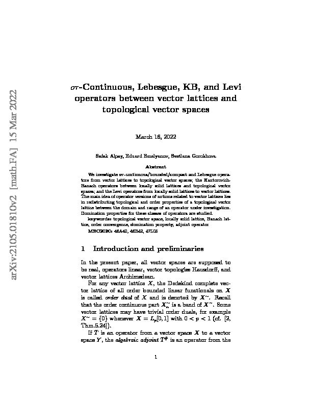 [PDF] o?-Continuous, Lebesgue, KB, and Levi operators between vector