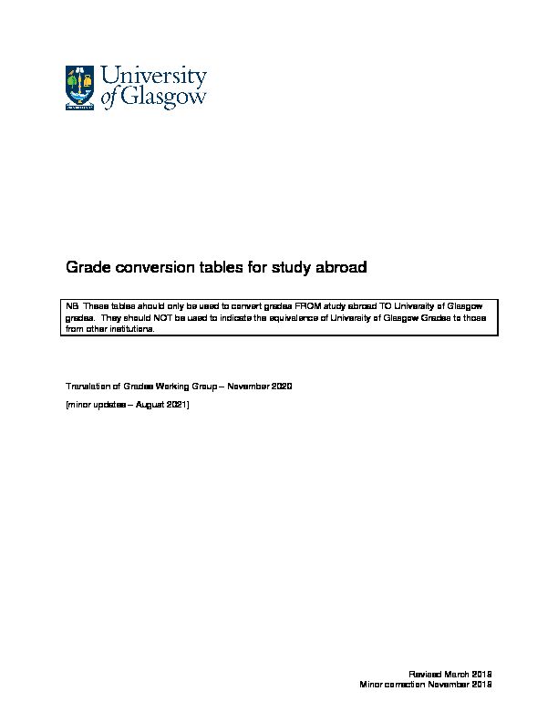 Grade conversion tables for study abroad - University of Glasgow