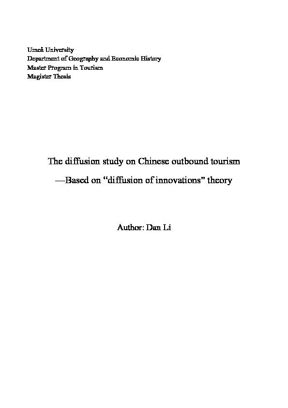The diffusion study on Chinese outbound tourism —Based on