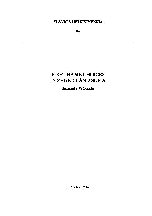 [PDF] FIRST NAME CHOICES IN ZAGREB AND SOFIA - Helda