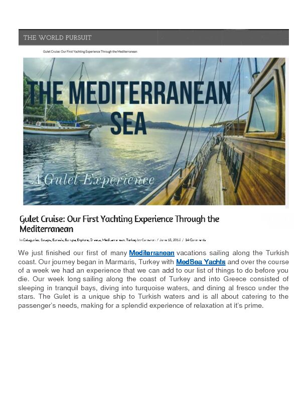 [PDF] Mediterranean Vacations on a Gulet - MedSea Yachts