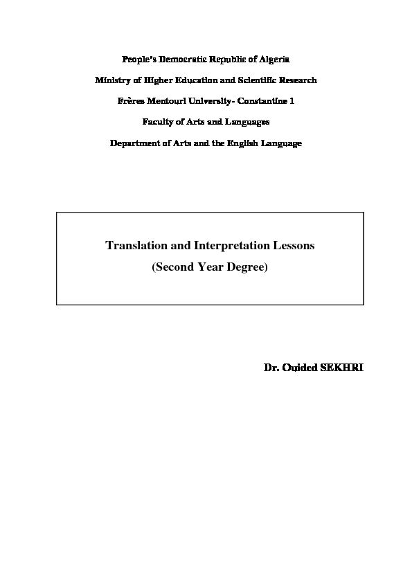 [PDF] Translation and Interpretation Lessons (Second Year Degree)