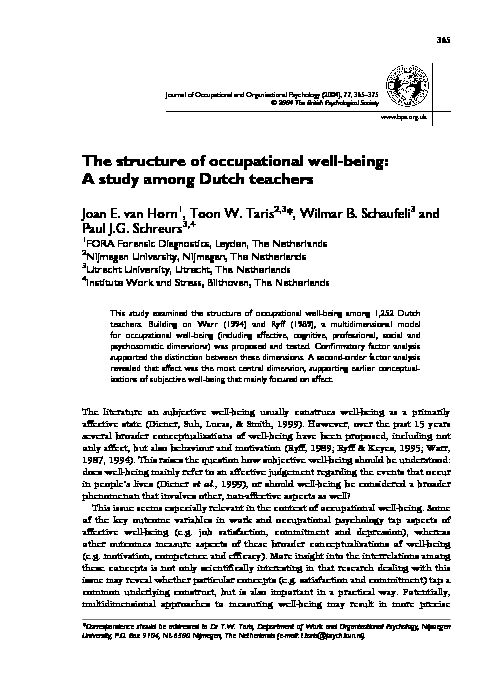 [PDF] The structure of occupational well-being: A study among Dutch