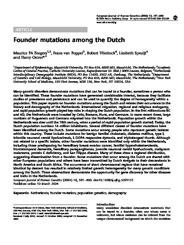 Founder mutations among the Dutch - Nature
