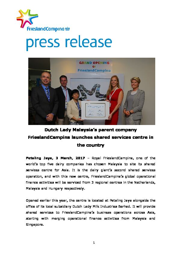 [PDF] Dutch Lady Malaysias parent company FrieslandCampina launches