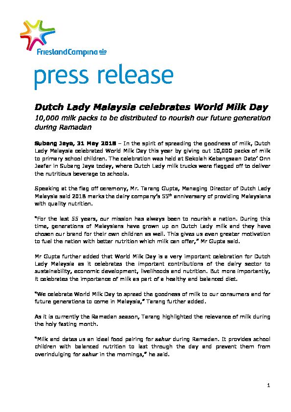Dutch Lady Malaysia celebrates World Milk Day