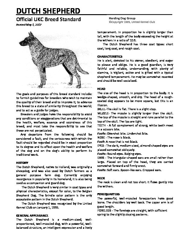 DUTCH SHEPHERD - Official UKC Breed Standard