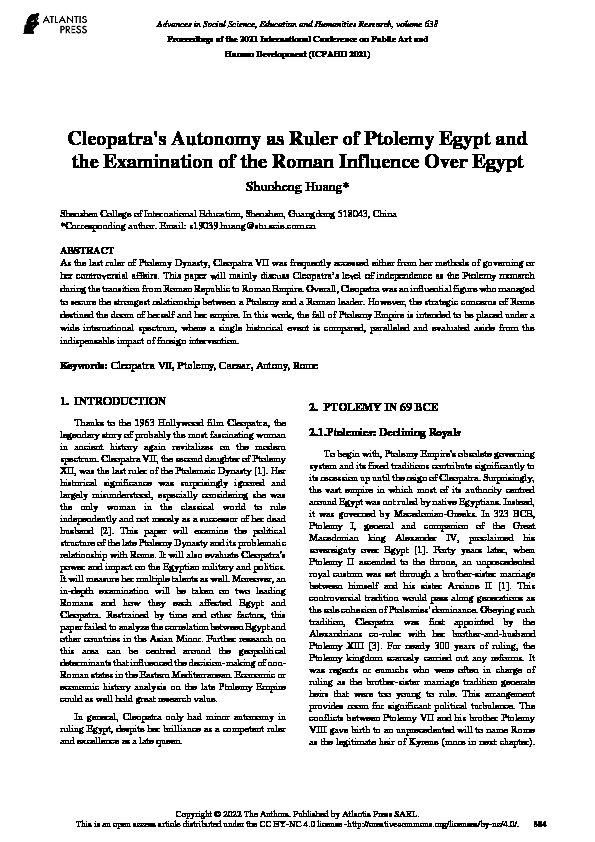 [PDF] Cleopatras Autonomy as Ruler of Ptolemy Egypt and the