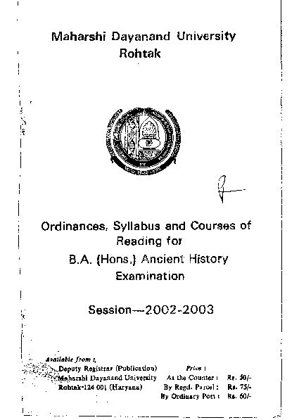 [PDF] BA (Hons) Ancient History - Maharshi Dayanand University