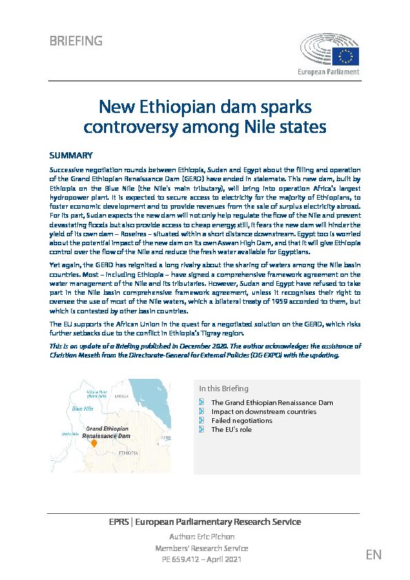 [PDF] New Ethiopian dam sparks controversy among Nile states