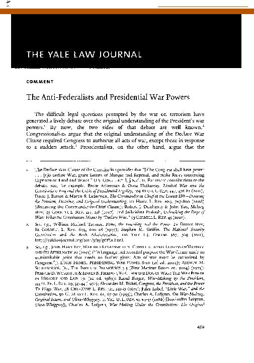 [PDF] The Anti-Federalists and Presidential War Powers - CORE