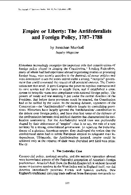 [PDF] Empire or Liberty: The Antifederalists and Foreign Policy, 1787-1788