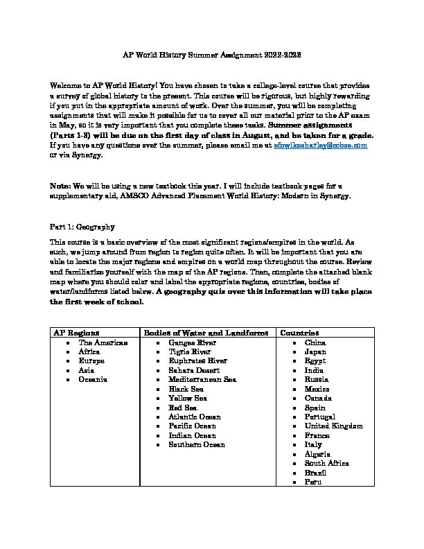 [PDF] AP World History Summer Assignment 2022-2023