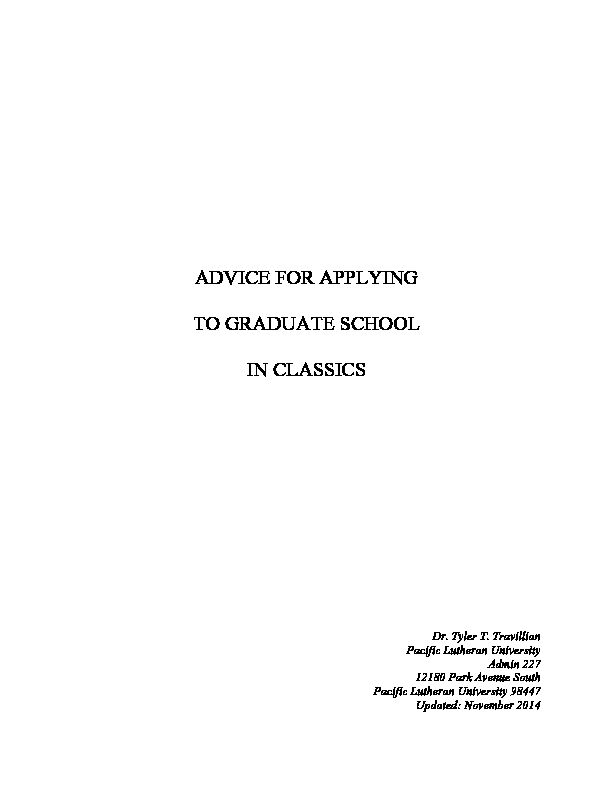 [PDF] ADVICE FOR APPLYING TO GRADUATE SCHOOL IN CLASSICS
