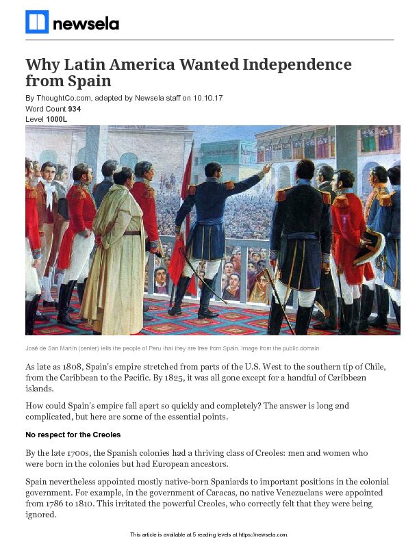 [PDF] Why Latin America Wanted Independence from Spain