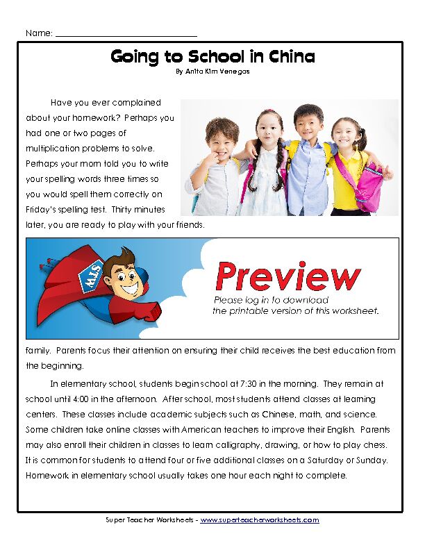 Going to School in China - Super Teacher Worksheets