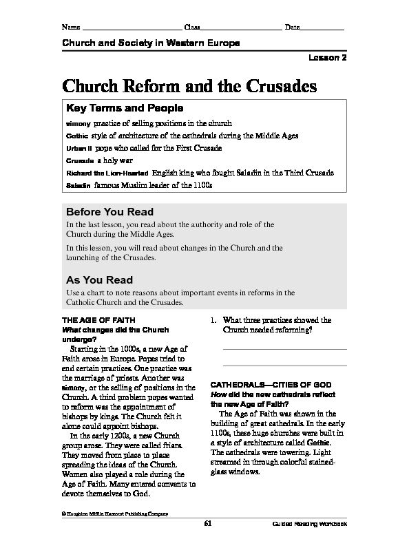[PDF] Church Reform and the Crusades