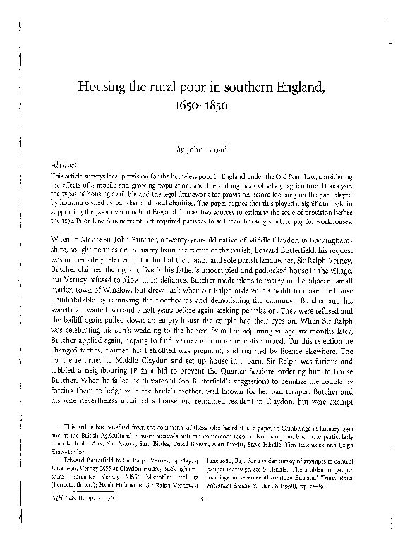 [PDF] Housing the rural poor in southern England, 1650-1850 - British