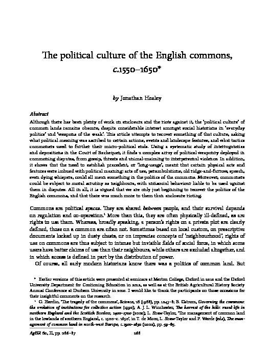 [PDF] The political culture of the English commons, c1550–1650*