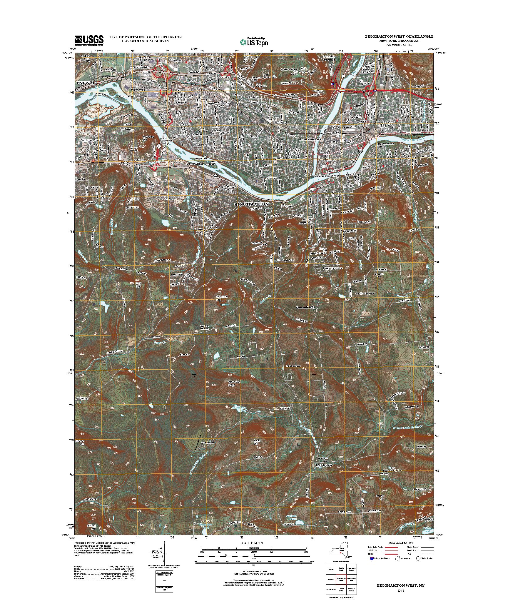 USGS 7.5-minute image map for Binghamton West New York