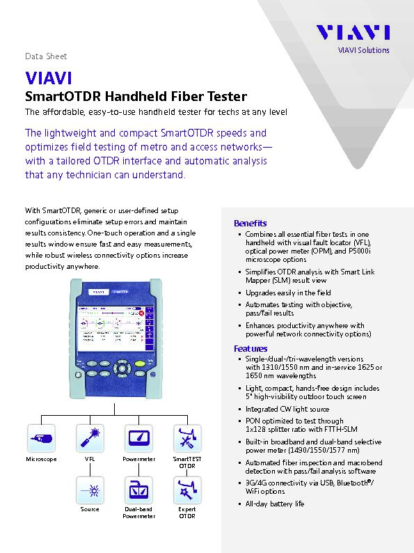 [PDF] VIAVI SmartOTDR Handheld Fiber Tester - VIAVI Solutions