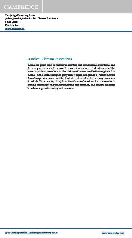 [PDF] Ancient Chinese Inventions - Assets - Cambridge University Press