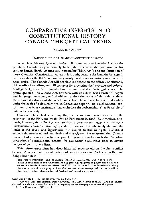 Comparative Insights Into Constitutional History: Canada  - CORE