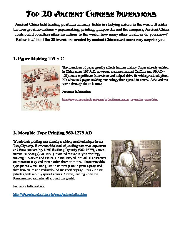 [PDF] Top 20 Ancient Chinese Inventions - USC US-China Institute
