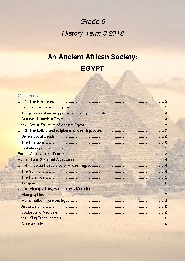 [PDF] Grade 5 History Term 3 2018 An Ancient African Society: EGYPT