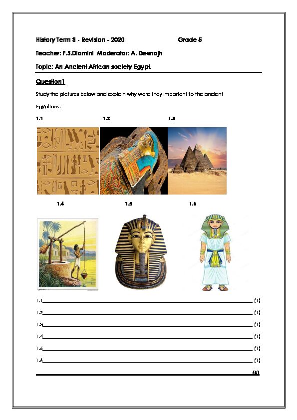 [PDF] History Term 3 - Revision - 2020 Grade 5 Teacher: FSDlamini