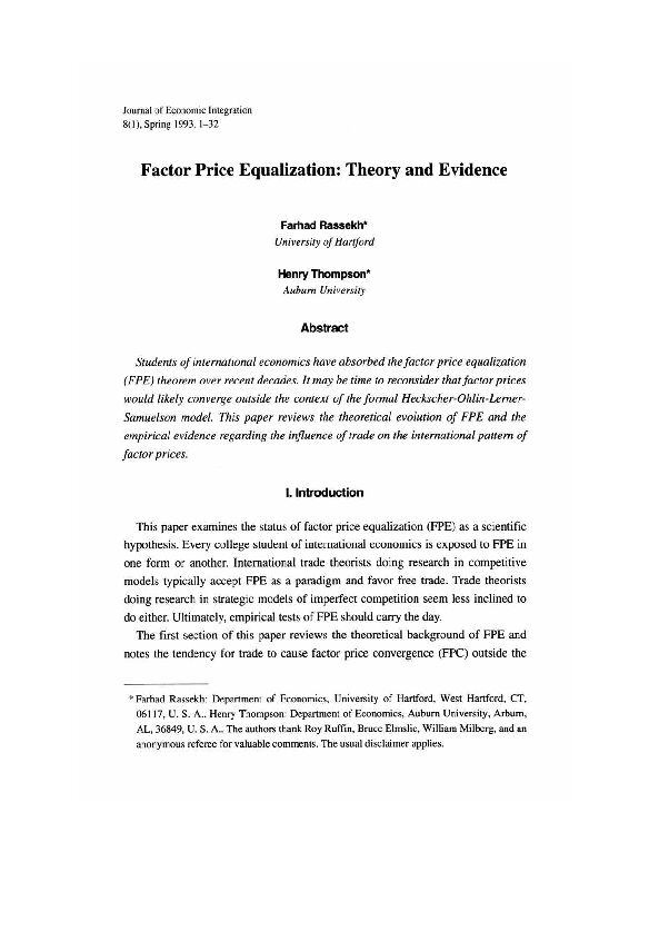 [PDF] Factor Price Equalization: Theory and Evidence